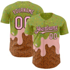 Custom Green Light Pink-Brown 3D Pattern Design Foodie Dripping Ice Cream Authentic Baseball Jersey