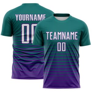 Custom Teal White-Purple Gradient Pinstripe Sublimation Soccer Uniform Jersey