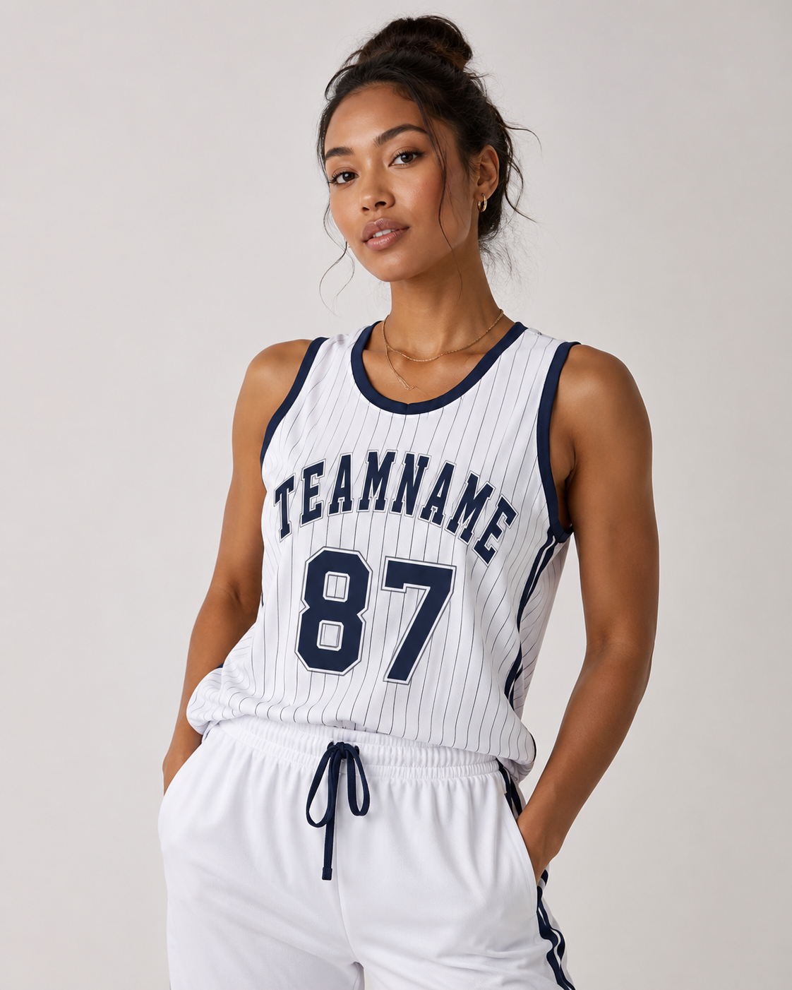 Model wearing sports jersey
